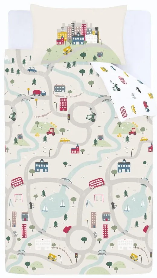 Fehér-bézs kétszemélyes pamut gyerek ágyneműhuzat 200x200 cm Transport – Bianca
