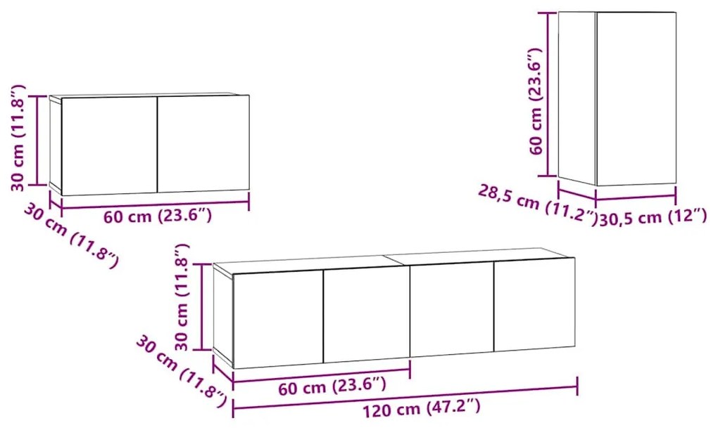 TV szekrény garnitúra 4 pcs Musta tammi 30.5 x 30 x 60 cm