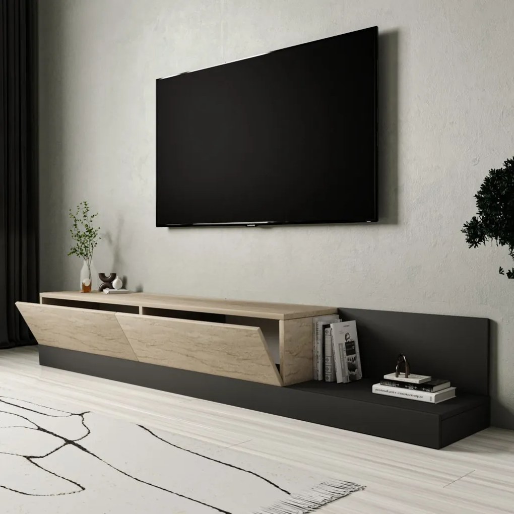 Major TV-állvány, travertin-antracit, 180 cm