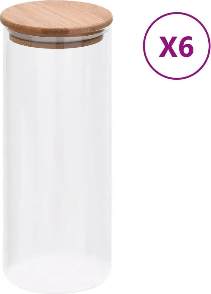 vidaXL 6 db üvegedény bambuszfedéllel 1000 ml