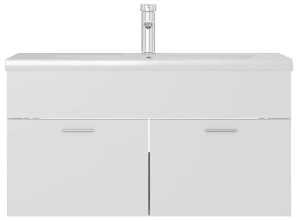 fehér-tölgyszínű szerelt fa mosdószekrény beépített kagylóval