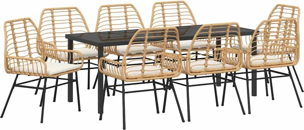 vidaXL Kert étkező szett 9 pcs Barna polirattan