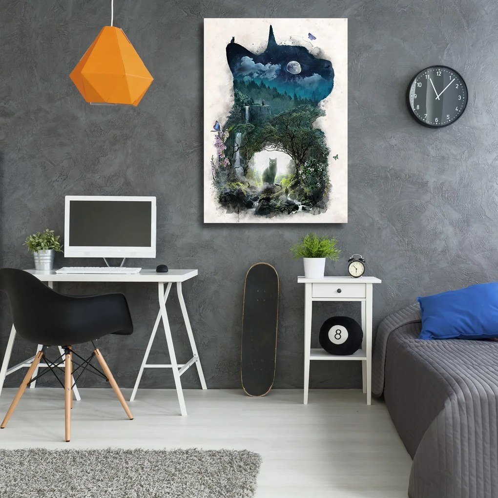 Gario Vászonkép Egy macska és egy erdő alakja - Barrett Biggers Méret: 60 x 90 cm