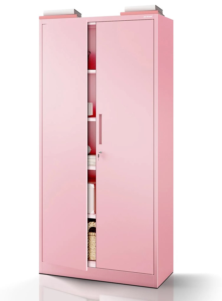 Fémszekrény otthoni irodába JAN, 900 x 1850 x 400 mm, Fresh Style: púderrózsaszín