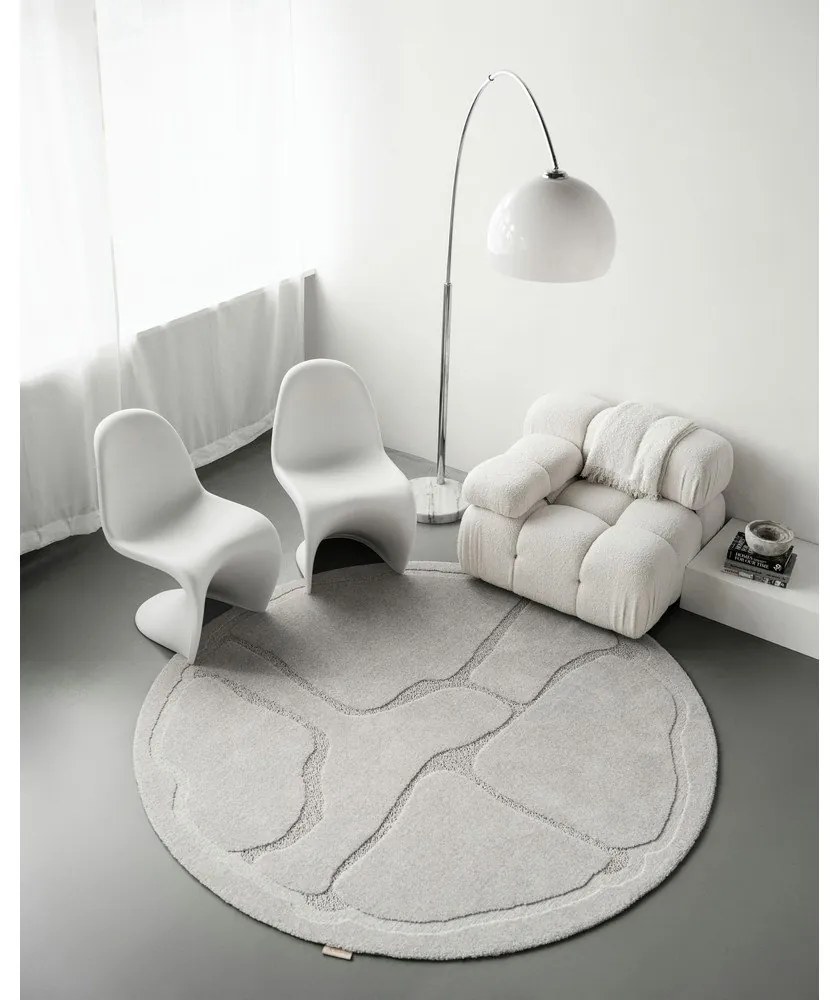 Világosszürke gyapjú kerek szőnyeg ø 120 cm Morphic Organica – Agnella