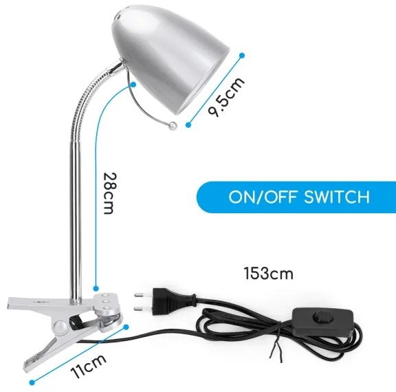 Aigostar asztali lámpa klippel 1xE27/11W/230V ezüst/krom
