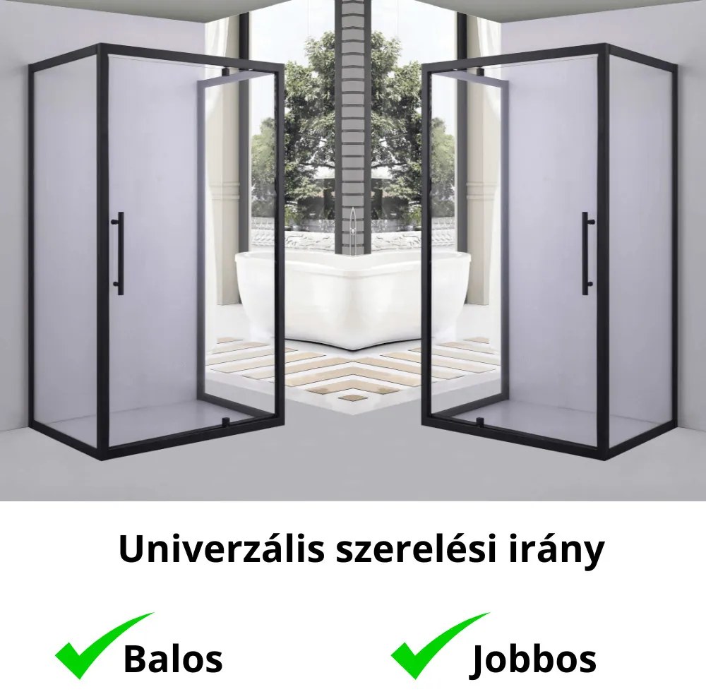 Stuxi Torino Black 80x80 falsíkra szerelhető 3 oldalú nyílóajtós zuhanykabin 6 mm vízlepergető biztonsági üveggel, fekete elemekkel, 200 cm magas