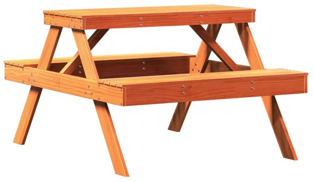 viaszbarna tömör fenyőfa piknik asztal 105 x 134 x 75 cm