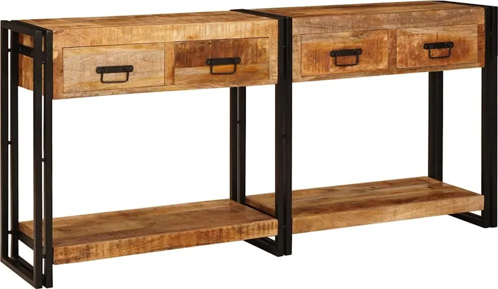 vidaXL Konzolasztalok 2 pcs Barna 161 x 33 x 75 cm Tömör Mangófát