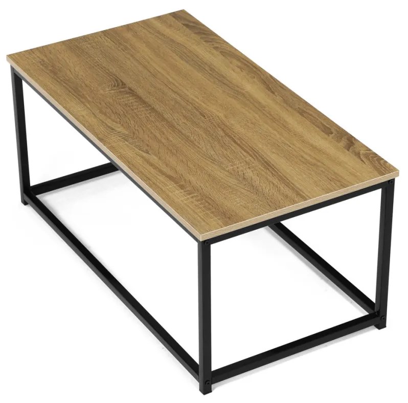Măsuță de cafea modernă de culoare stejar, 90x48x41 cm, MDF, decor stejar salbatic, metal negru
