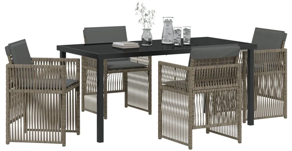 5 Darabos Kerti Étkezőszett Párnákkal Szürke Polyrattan