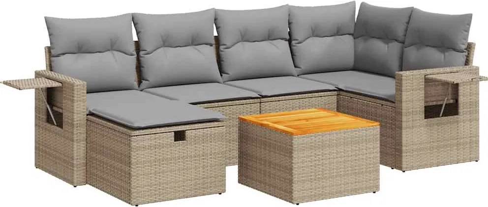 vidaXL 7 részes bézs polyrattan kerti ülőgarnitúra párnákkal