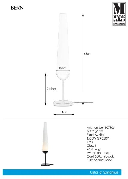 Markslöjd 107905 - Asztali lámpa BERN 1xG9/20W/230V