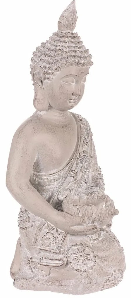 Dekoráció Buddha szobor térdelve, szürke,polirezin , 25 x 24 x 57 cm