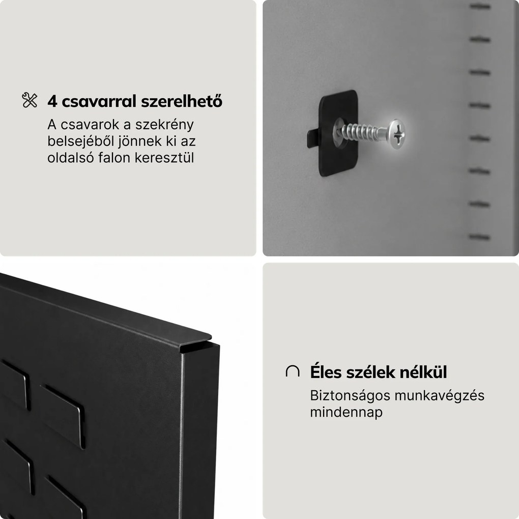 Oldalsó, fekete perforált tábla tárolókhoz, 334x684x18 mm: MEGAN kiegészítők