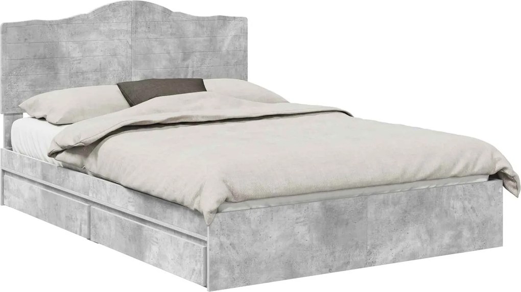 vidaXL Tárolós Ágy fejtámlával Beton Szürke 150 x 200 cm Faanyag