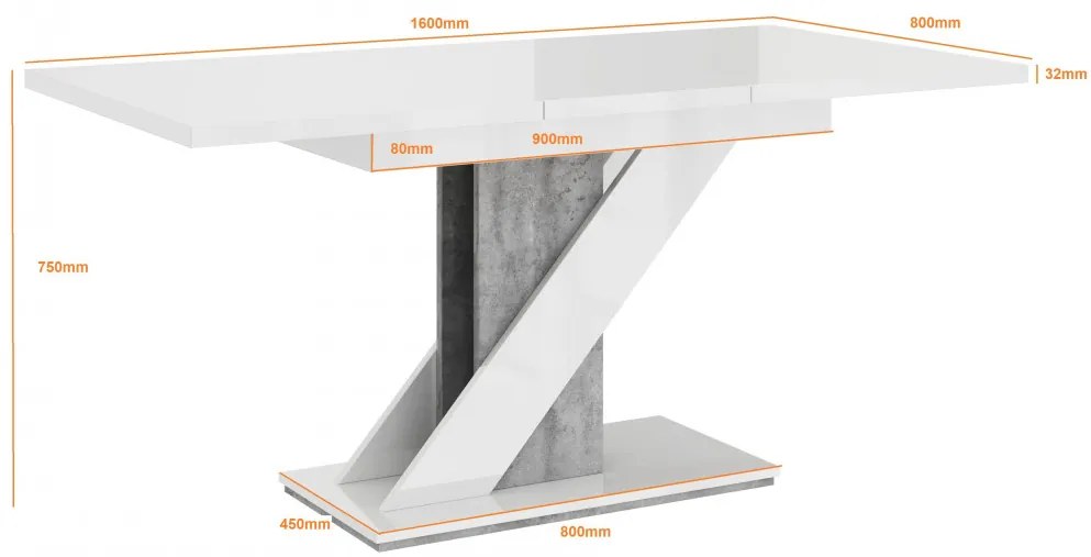 Maasix WGS magasfényű bővíthető 6-8 személyes étkezőasztal Fehér