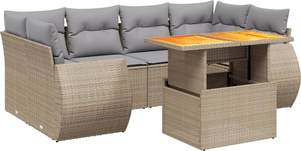 vidaXL 7 részes bézs polyrattan kerti ülőgarnitúra párnákkal