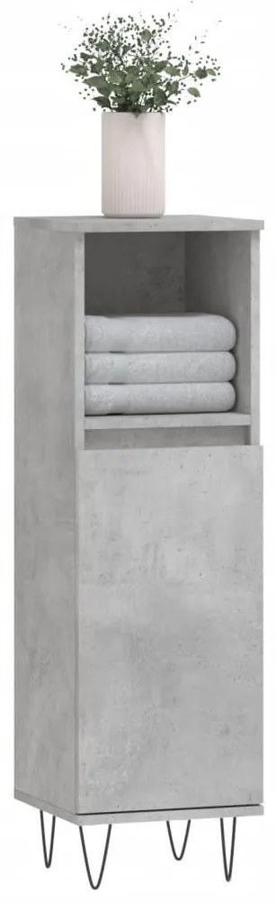Betonszürke szerelt fa fürdőszobaszekrény 30 x 30 x 100 cm