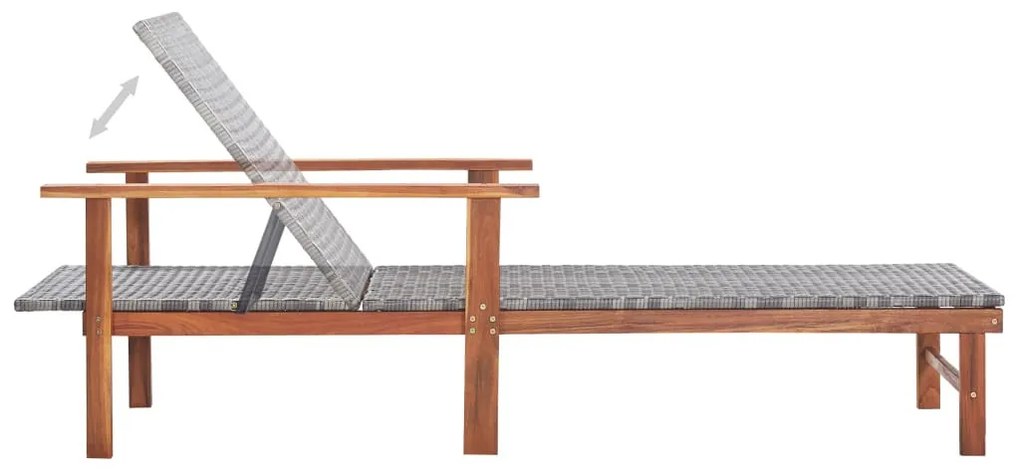 Szürke polyrattan és tömör akácfa napozóágy