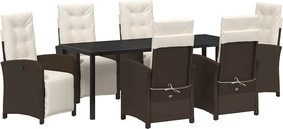 vidaXL Kert étkező szett párnával 7 pcs Barna polirattan