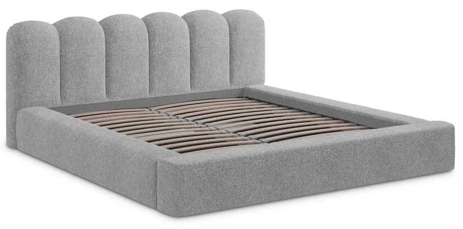 Szürke kárpitozott ágyneműtartós franciaágy ágyráccsal 180x200 cm Mano – Makamii