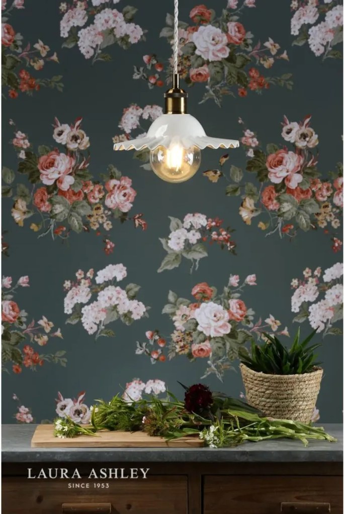 LAURA ASHLEY 3756097-Q BECA Klasszikus Függesztett Lámpa Antik Sárgaréz, Fehér E27 IP20