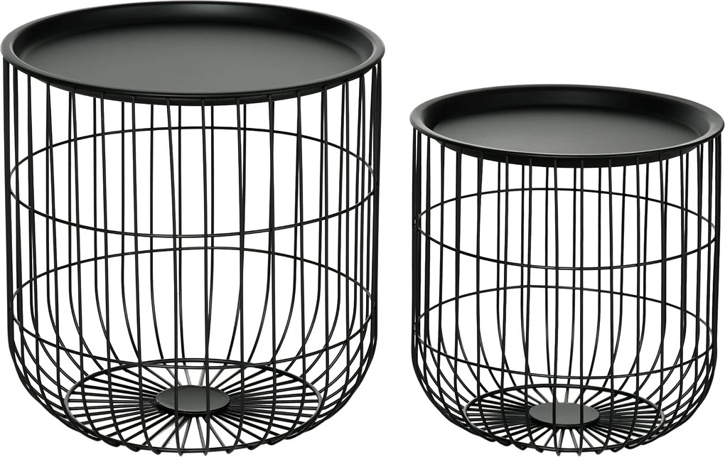 HOMCOM Kerek Kávézóasztal 2-Darabos Szett, Oldal Asztal Tárolóval, Leválasztható Asztallap, Acél Konstrukció, Skandináv Formatervezés, Kávézóasztal Na