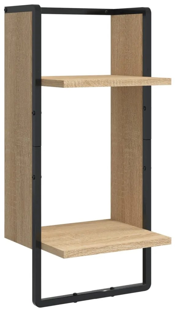 4 részes sonoma tölgy színű szerelt fa fali polc szett rúddal