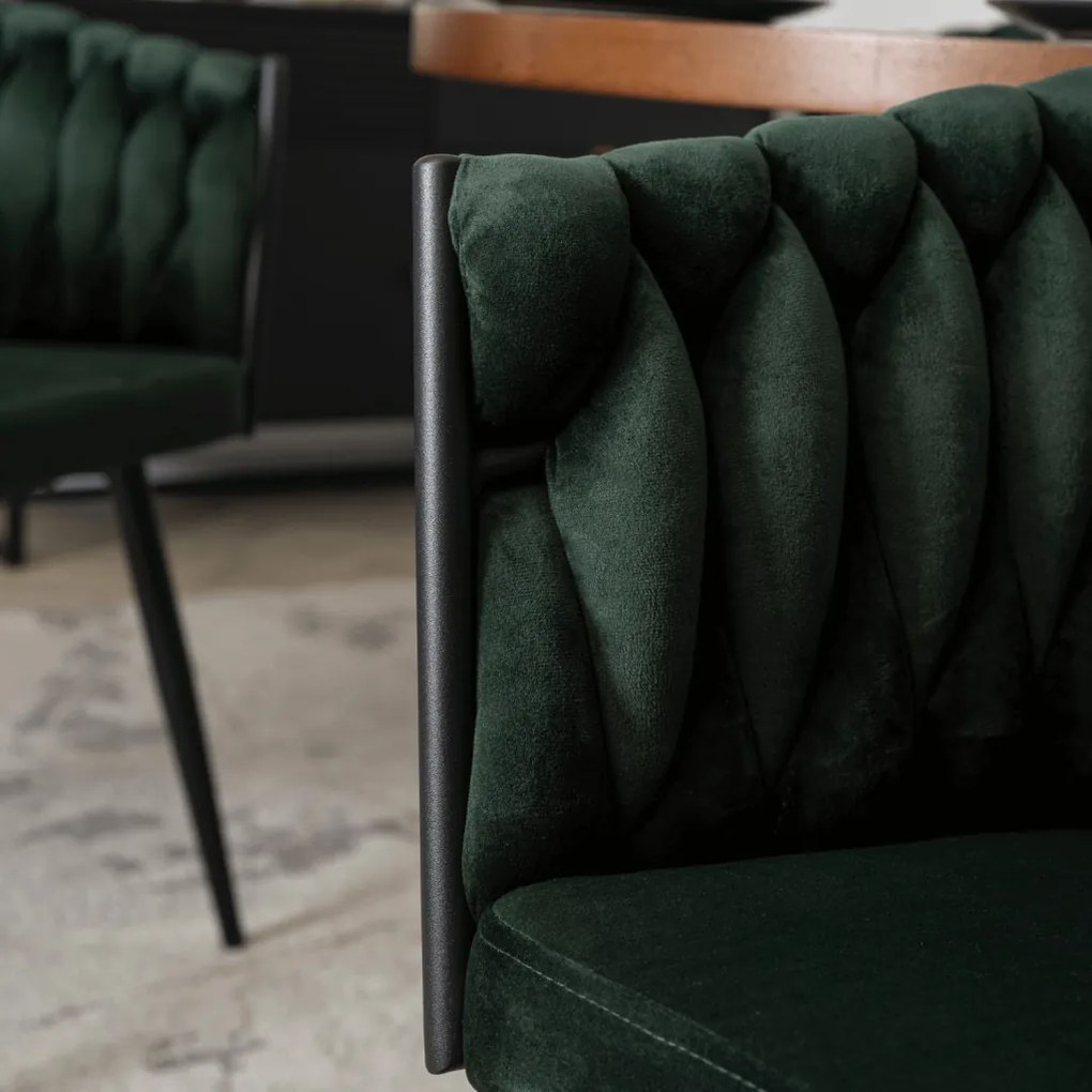 Krzesło ELENA Zielone Plecione Welurowe