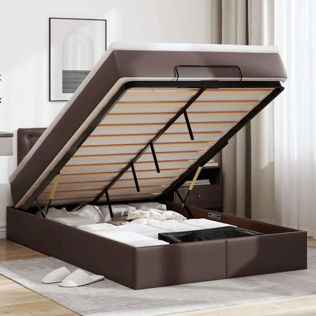 szürke műbőr ottomán ágy matracokkal &amp; LED-ek 120x190 cm