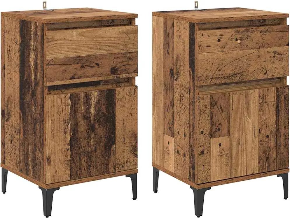 vidaXL Éjjeliszekrény fiókkal 2 pcs Öreg fa 40 x 35 x 70 cm Faanyag