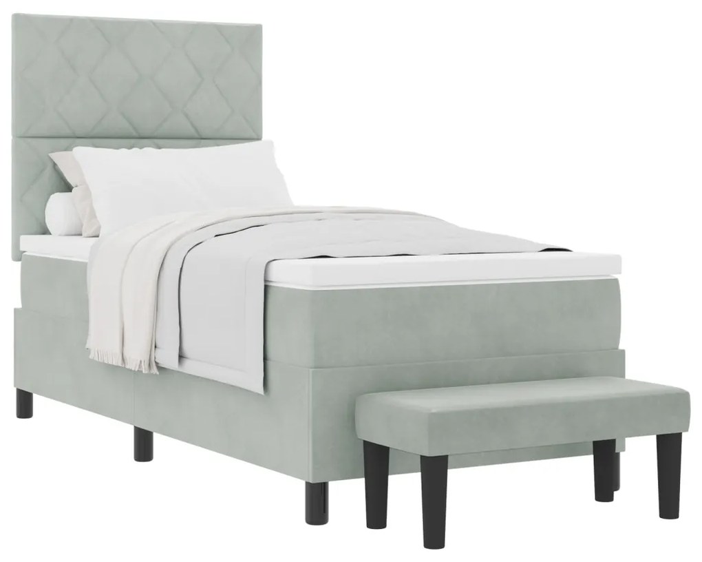 Box Spring Ágy Matraccal és Paddal Világosszürke 90x190 cm Bársony