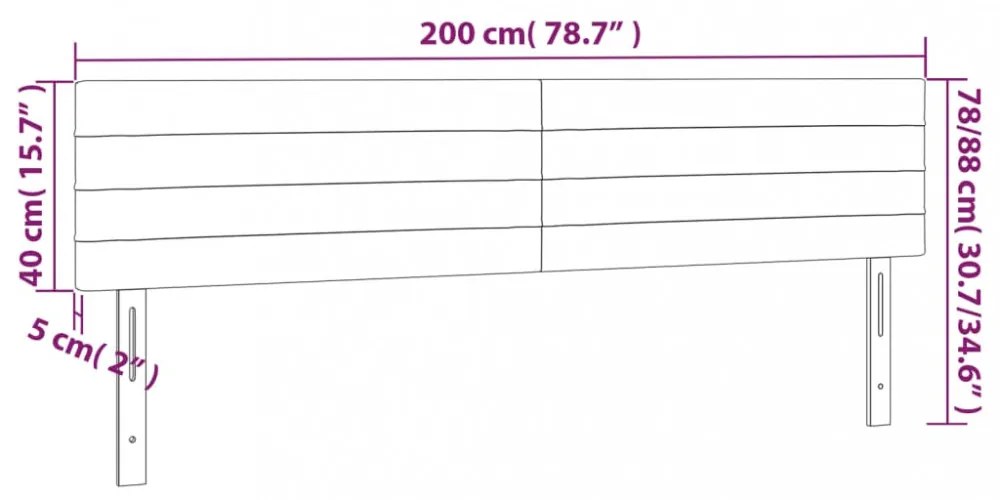 világosszürke szövet LED-es fejtámla 200x5x78/88 cm