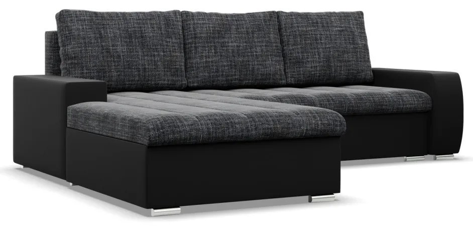 Toronto sarokkanapé, 2 ágyneműtartóval, fonott + műbőr, baloldali, szürke - fekete
