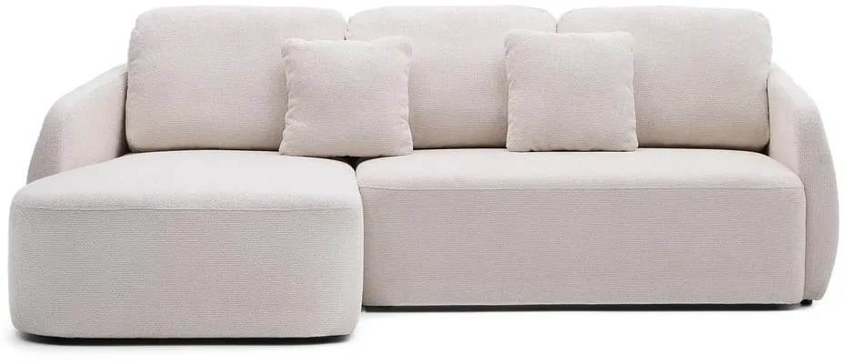 Krémszínű zsenília kinyitható sarokkanapé (bal oldali-heverő résszel) Laira – Kave Home