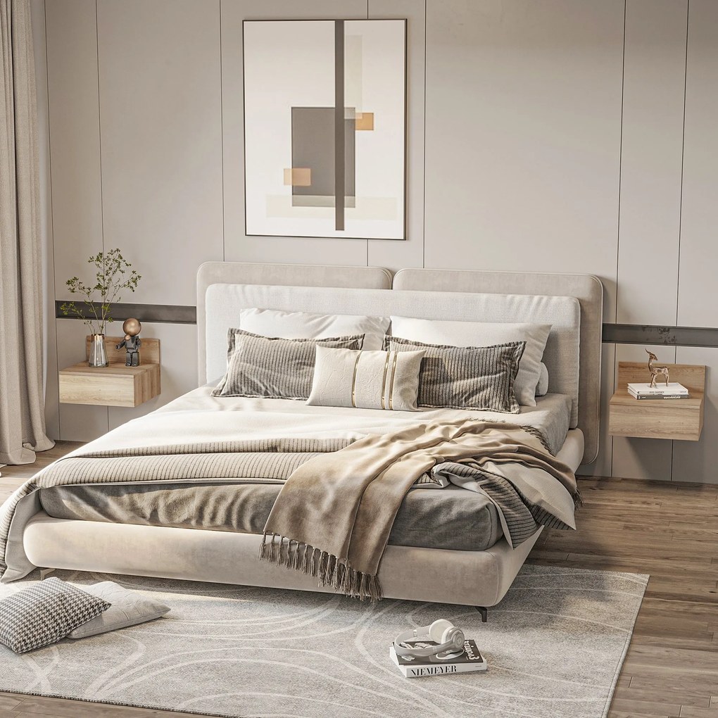 HOMCOM 2 darabos lebegő éjjeli szekrény készlet fiókkal, hálószobába, nappaliba, 43x36.5x30.5 cm, természetes | Aosom