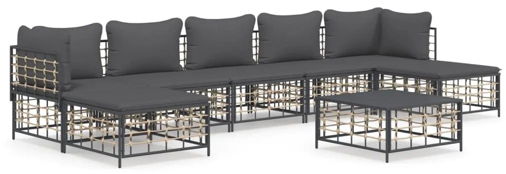 8 részes antracitszürke polyrattan kerti ülőgarnitúra párnákkal
