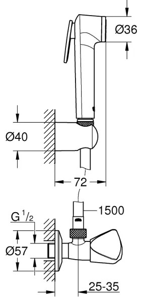GROHE 26357000 - Fali készlet sarokszeleppel, fényes króm