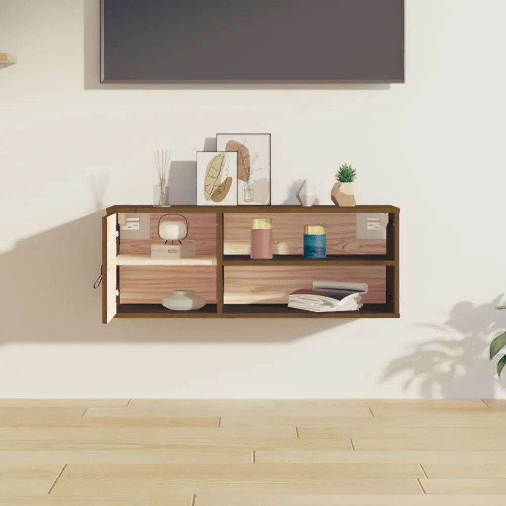 mézbarna tömör fenyőfa faliszekrény 80 x 30 x 30 cm