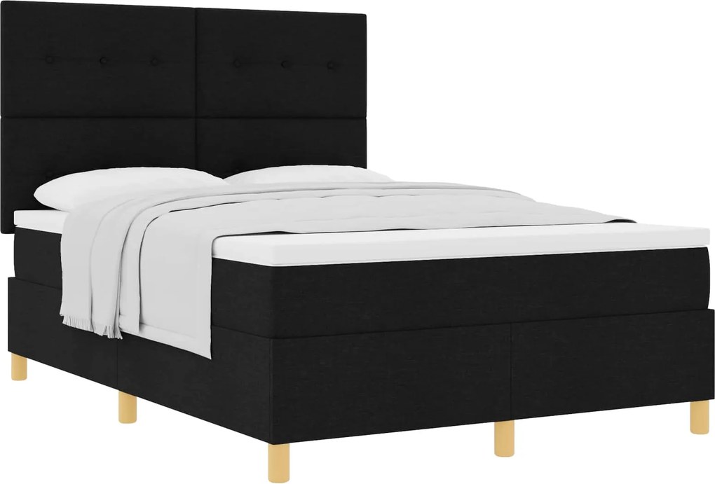 vidaXL Boxrugós ágy matracmal fejtámlával Fekete 140 x 190 cm szövet