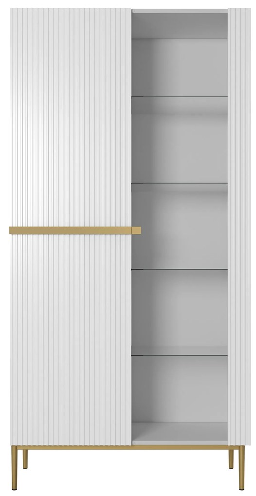 Nicole bordázott frontos vitrin 100 cm - matt fehér / arany lábak