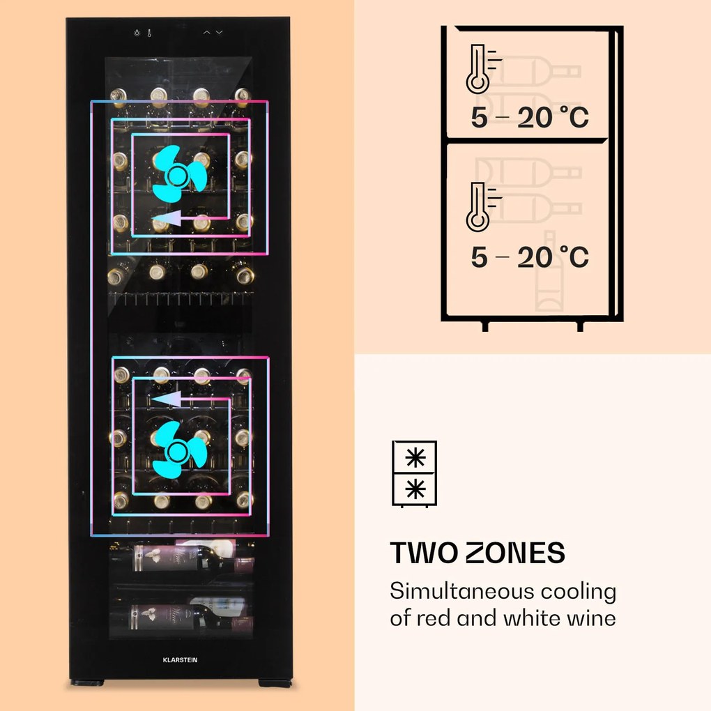 Klarstein Bellevine Deux 39 Flex, borhűtő, 105 l, 39 palack, 2 zóna