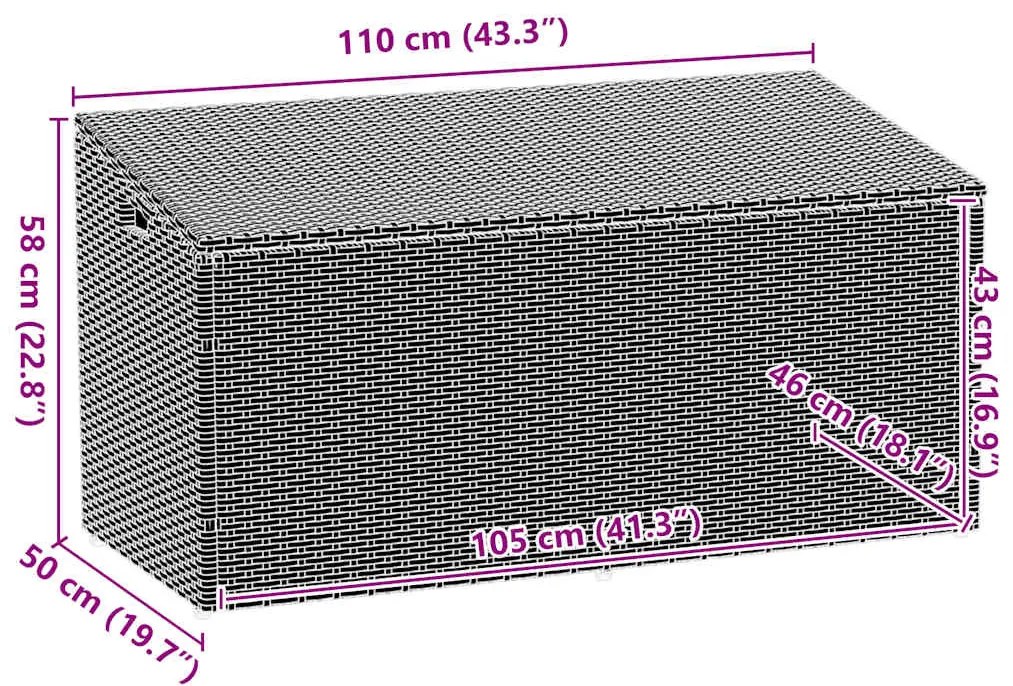 szürke polyrattan kerti tárolóláda 110x50x58 cm