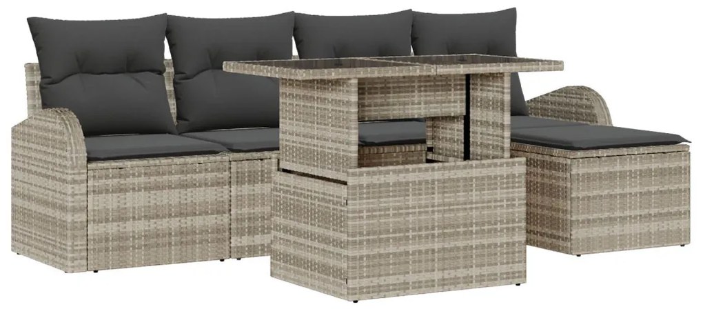 6 részes Kertibútor szett párnákkal Világosszürke Poli Rattan, 2 fős Kertibútor tárolóval &amp; párnákkal Világosszürke Poli Rattan
