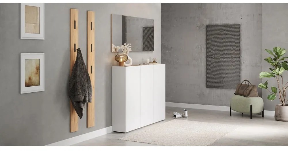 Fehér szekrény tölgyfa dekorral 138x105x25 cm Libbiano – Germania