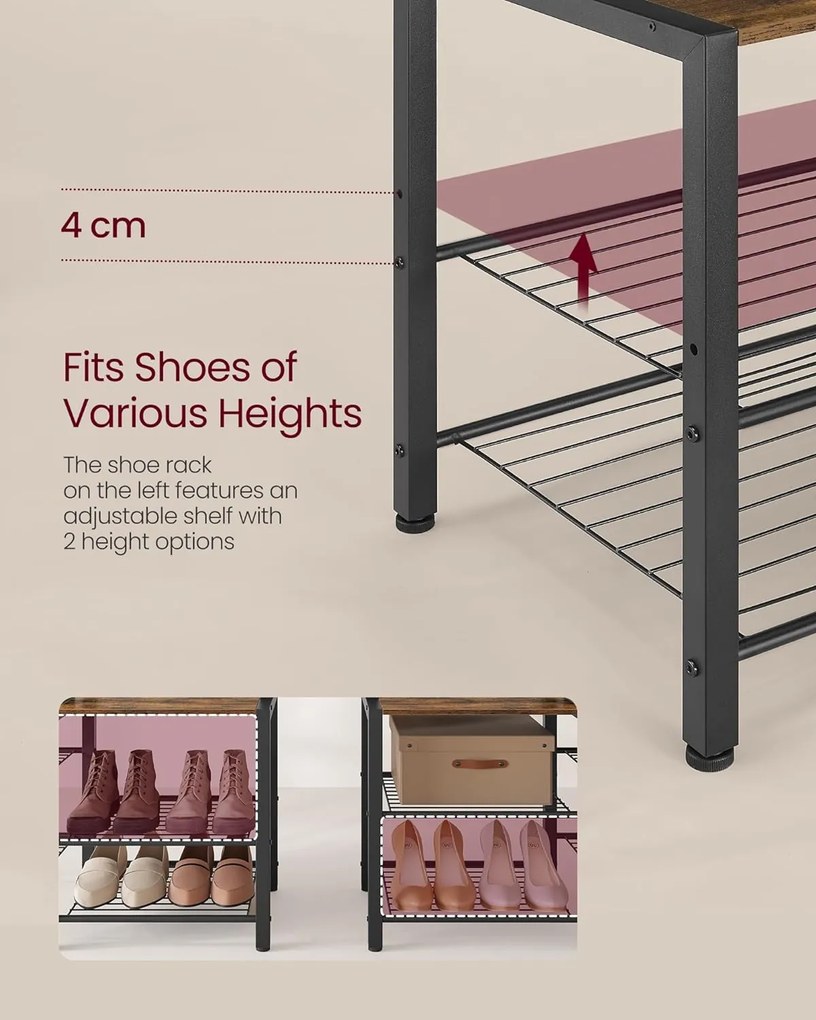 Előszobafal paddal és cipőtárolóval 40x120x190 cm, barna/fekete