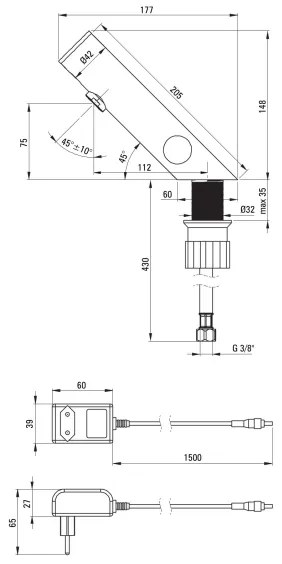 Deante BQR_P29V-Érintésmentes mosdócsap szabályozással SENSE 230/6V csiszolt acél