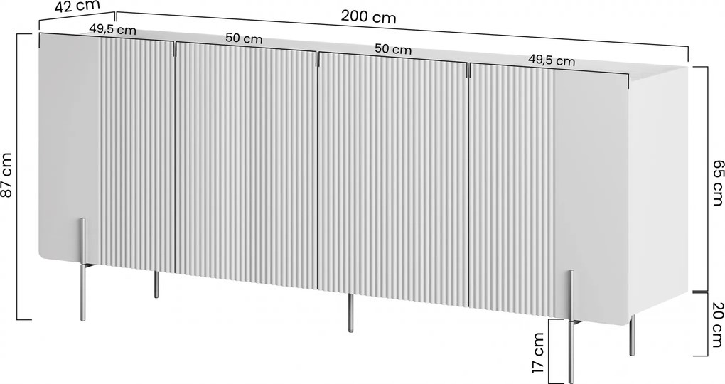 Malmi négyajtós komód 200 cm - kasmír / arany lábak