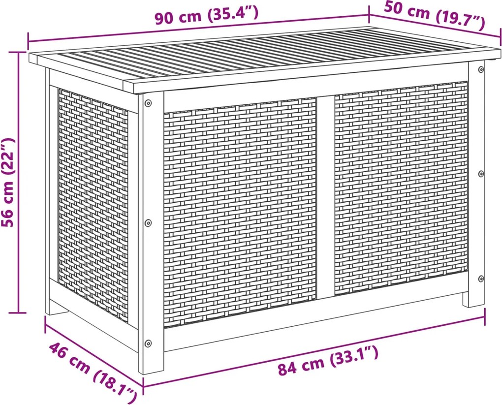 vidaXL Kerti Tároló Doboz 185 L Tömör Akácfa 90 x 50 x 56 cm Bézs